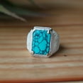 thumbnail image 2 of Kingman Turquoise Ring, Baguette Cut Gemstone, Prong Setting Ring, 925 Sterling Silver Ring, Men's Signet Ring, Blue Gemstone, Custom Gift**, 2 of 8