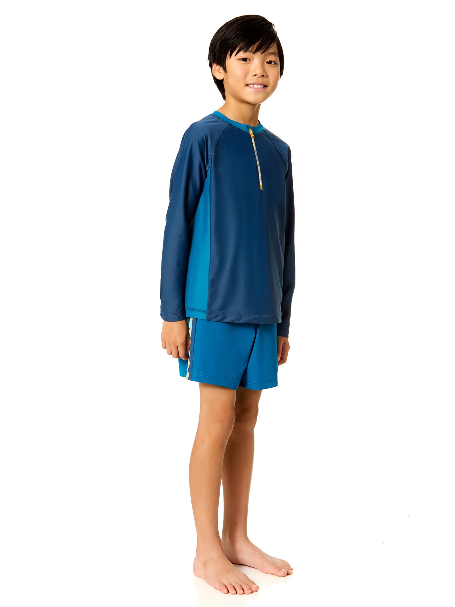 Rugged Shark Boys Long Sleeve Half Zip Rash Guard, Sizes 4-16