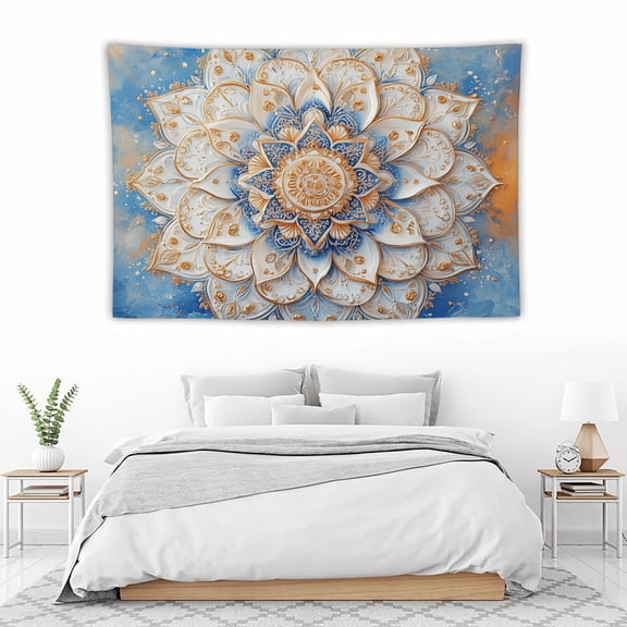 Printed Mandala Lotus Tapestry Wall Hanging – Boho Wall Art Decor for Bedroom, Living Room, and Apartment