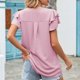 thumbnail image 4 of Camiseta de manga corta para mujer, cuello en V, manga con volantes, informal, cómoda, Top de verano para uso diario, Rosa M, 4 of 6