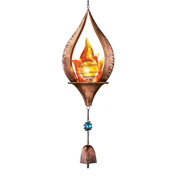 Solar Powered Rustic Copper Faux Flame Dangler | Solar Powered Wind ...
