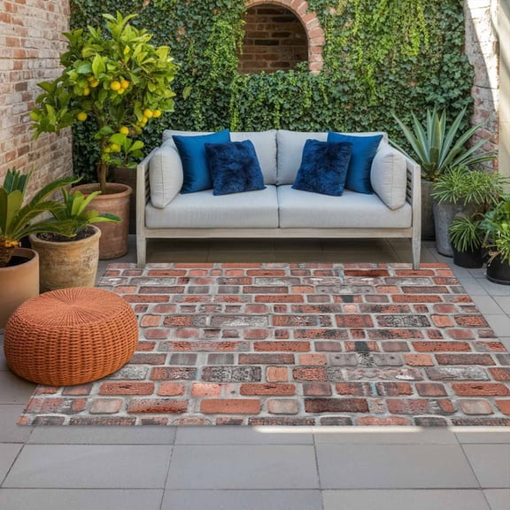 Outdoor Rug 3x5 ft Red Bricks Walls Outdoor Large Area Rug Non Slip Rubber Retro Art Front Door Mat RV Rug Camping Carpet Patio Outdoor Rugs for Backyard Balcony Deck Porch Indoor