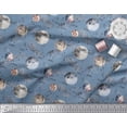thumbnail image 2 of Soimoi Blue Moss Georgette Fabric Zodiac Text & Planet Galaxy Print Fabric by the Yard 44 Inch Wide, 2 of 3