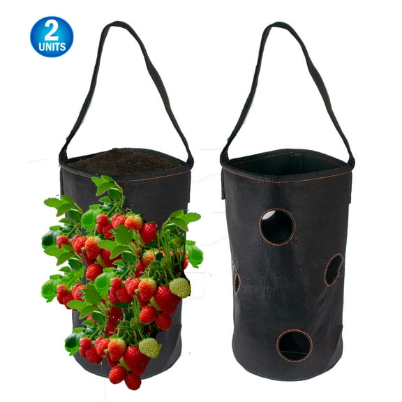 2 Vertical Garden Hanging Planter 7 Hole Bag for Strawberry & Bare Root Plants Felt Material - Organic Watering System - As Seen On TV -