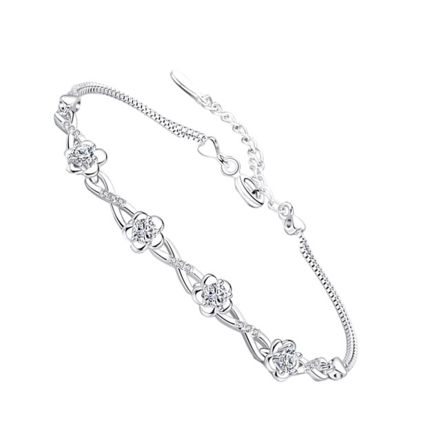 Guardurnaity Pulseras de plata de ley 925 de lujo a la moda con flor de ciruelo, pulseras simples, brazaletes para mujer Ropa, zapatos y accesorios Miscelánea blanco