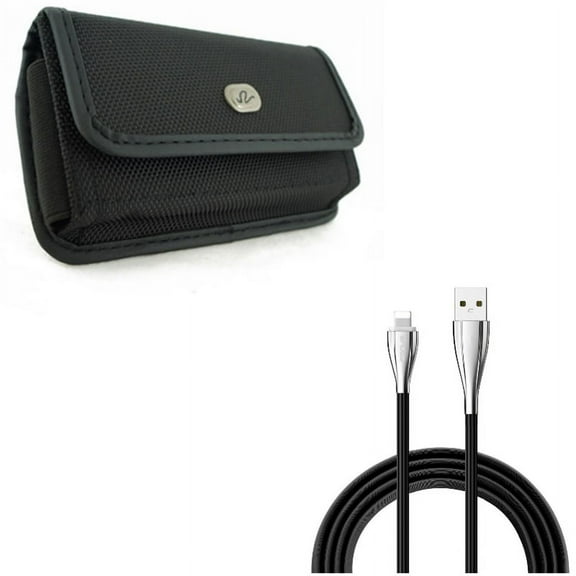 Case Belt Clip w 6ft USB Cable for iPhone XR - Rugged Holster Canvas Cover Pouch, Charger Cord Power Wire Long Sync Compatible With iPhone XR