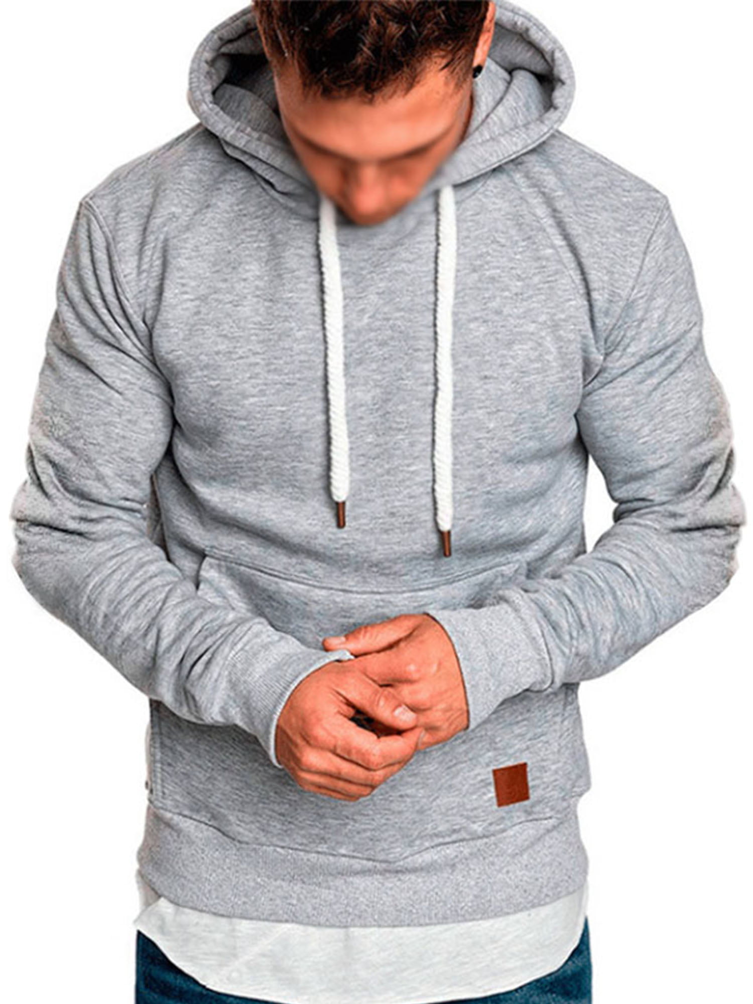 Mens Casual Hooded Pullover Athletic Solid Color Hoodie Lightweight Sweater 
