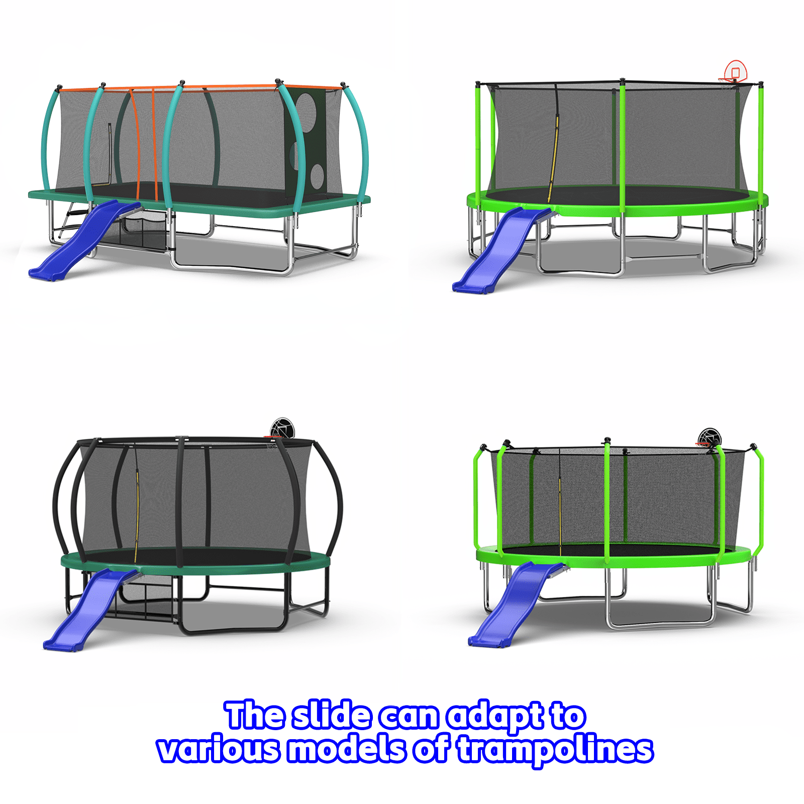 Mersco 8x14ft Large Rectangle Trampoline with Enclosure Net ,Slide Outdoor Big Trampoline for Backyard,Kids Trampoline with Basketball Hoop,Birthday and Holiday Gifts for Kids,Green