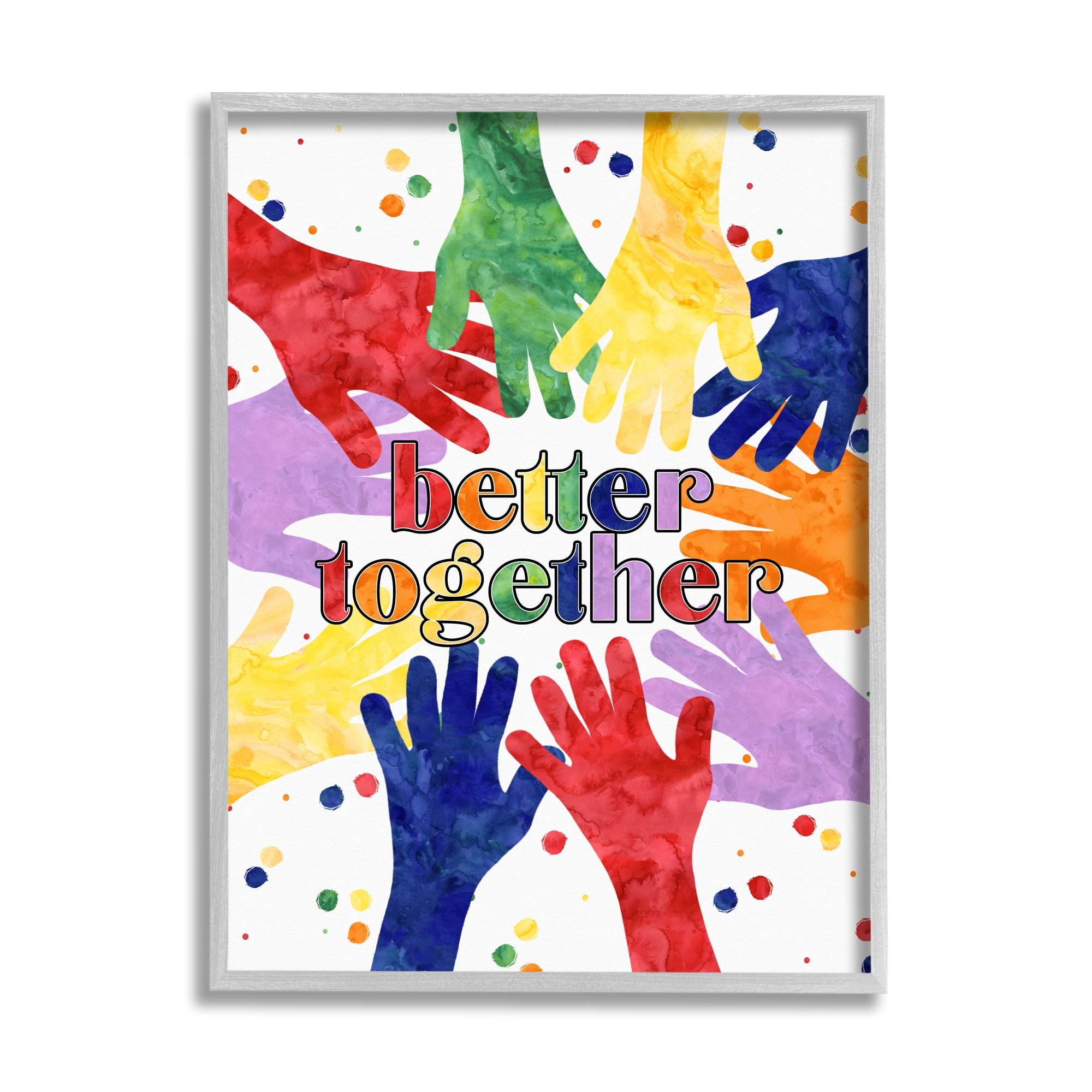 Stupell Industries Better Together Diversity Phrase Children's Rainbow Hands Graphic Art Gray Framed Art Print Wall Art, 11x14, by Erica Billups