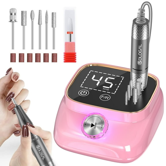 Sdlogal Electric Nail File Drill Kit, Nail Polish Grinder Professional Salon Drill Pink, 45000 RPM