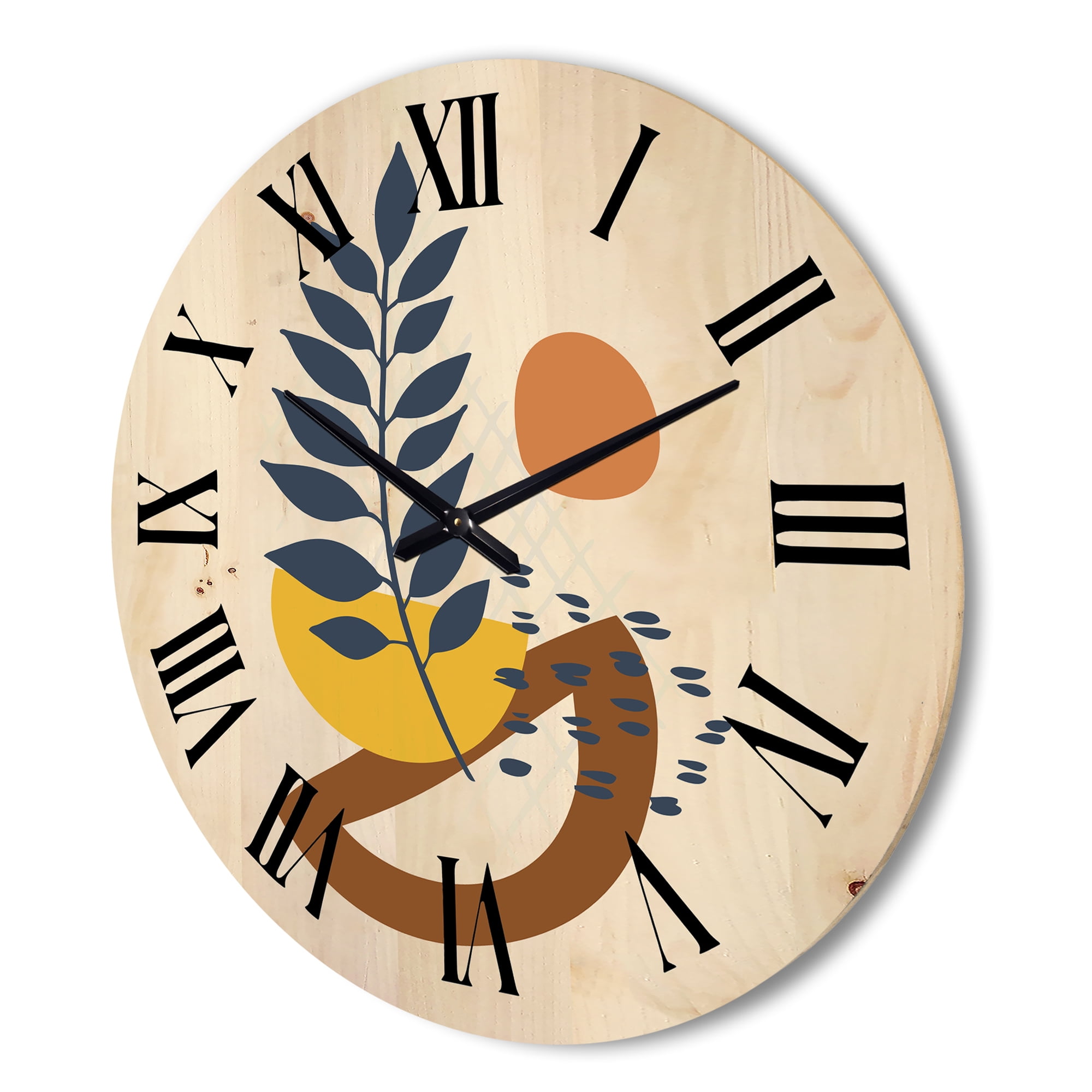 Designart 'Abstract Leaves With Elementary Shapes' Modern Wood Wall Clock