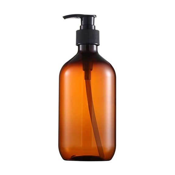 Empty Amber Plastic Pump Bottles Soap Dispenser Pack of 2 Refillable Containers for Bathroom, Kitchen, Counter-top for Soap, Lotion, Shampoo, Essential Oil