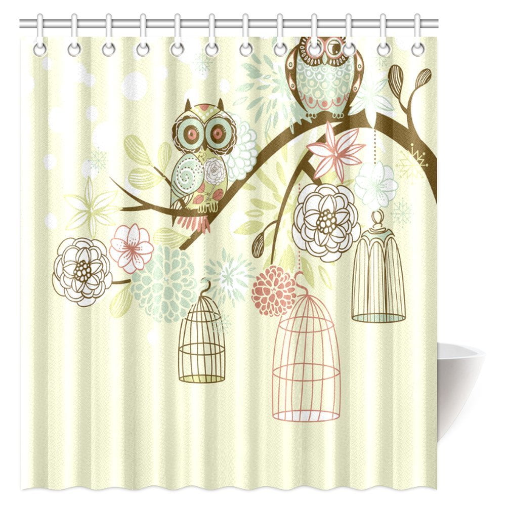MYPOP Owl Shower Curtain, Owls Out of Their Cages Bird Cage Freedom