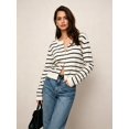 thumbnail image 4 of Women Crew Neck Drop Shoulder Button Down Cropped Knit Cardigan Black & White S, 4 of 7