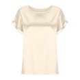 thumbnail image 3 of Summer Satin Tops for Women Round Neck Short Sleeve Tunic Shirts Solid Casual Loose Ladies Going out Blouse Tees, 3 of 5