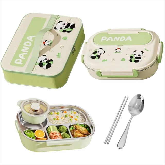 Lonchera con Compartimentos de Panda Carpincho, Contenedor de Comida, Soporte para Refrigerios, de Acero Inoxidable, para Picnic, para Niños y Niñas.