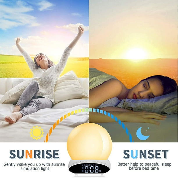  Wake Up Light Sunrise Alarm Clock for Kids, Heavy Sleepers,  Bedroom, Full Screen Light with Sunrise Simulation, Fall Asleep Aid, Dual  Alarms, FM Radio, 14 Colors, 7 Natural Sounds, Ideal for