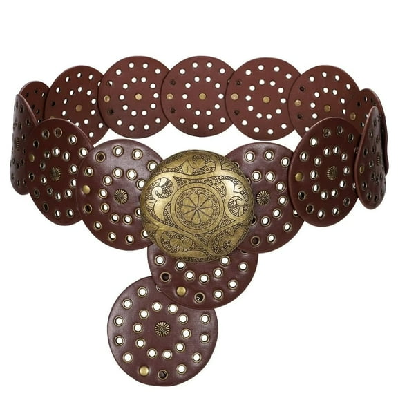 JASGOOD Women Western Belts Wide Disc Belt Vintage Leather Waist Belt for Ladies