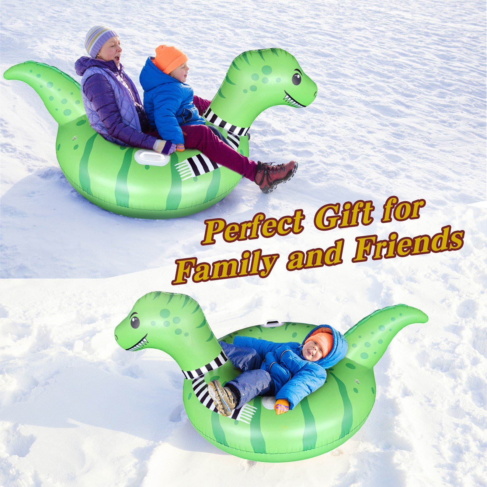 Thick Inflatable Snow Tube Sled with Handles for Kids and Adults