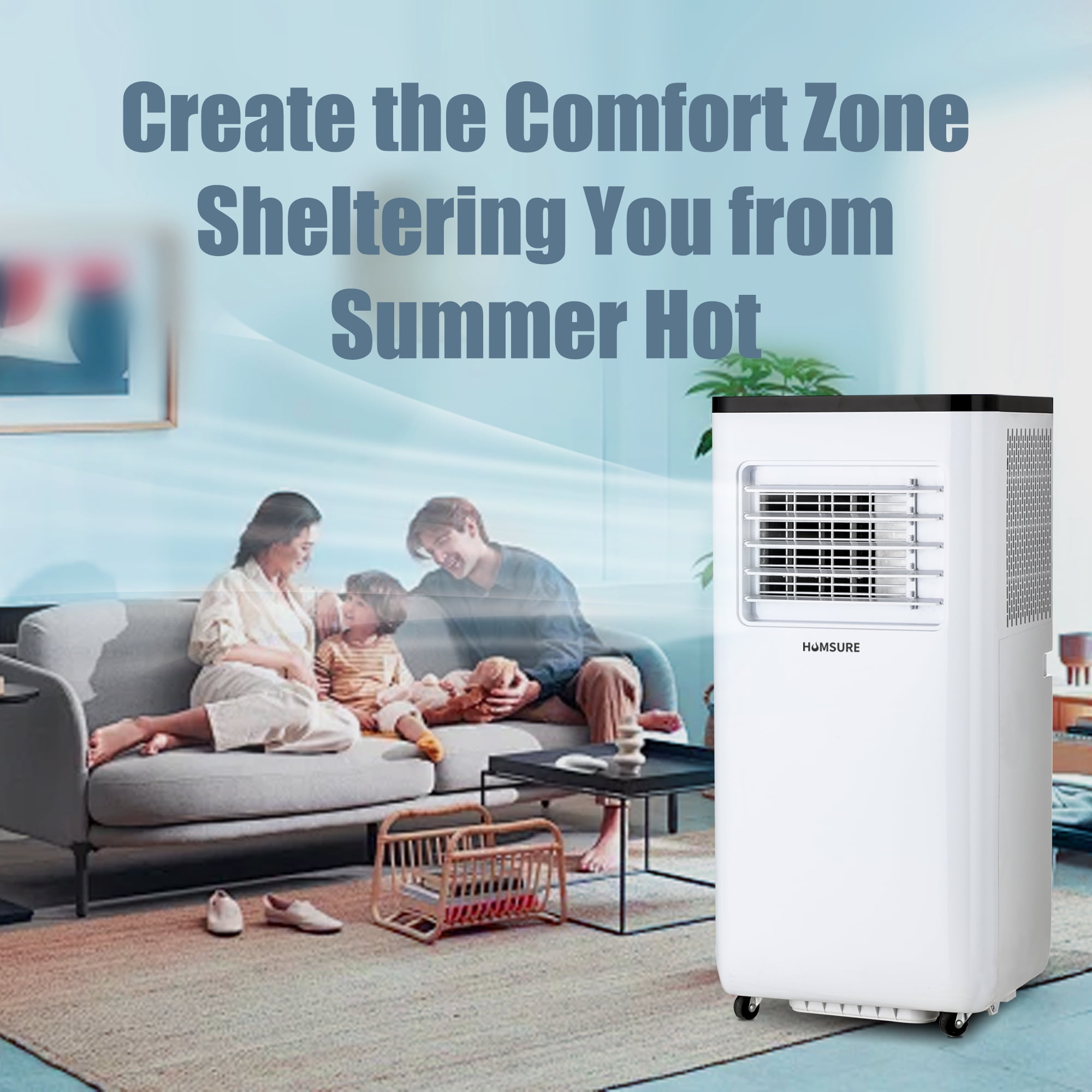 HUMSURE Portable Air Conditioners 10000 BTU Room Air Conditioning, Portable AC Unit with Remote Control, Cooling, Dehumidifier and Fan, Automatic, Sleep 5 Mode Floor AC
