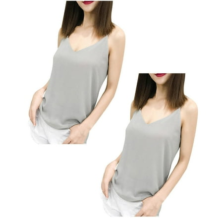 

Betiyuaoe 2PCS Womens Summer Tops Sleeveless Camis Vest Solid Ladies Slim Tops Fashion Women Chiffon Shirts for Women V-Neck Casual