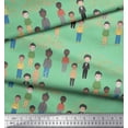thumbnail image 3 of Soimoi Green Modal Satin Fabric Human Group Print Fabric by Yard 42 Inch Wide, 3 of 3