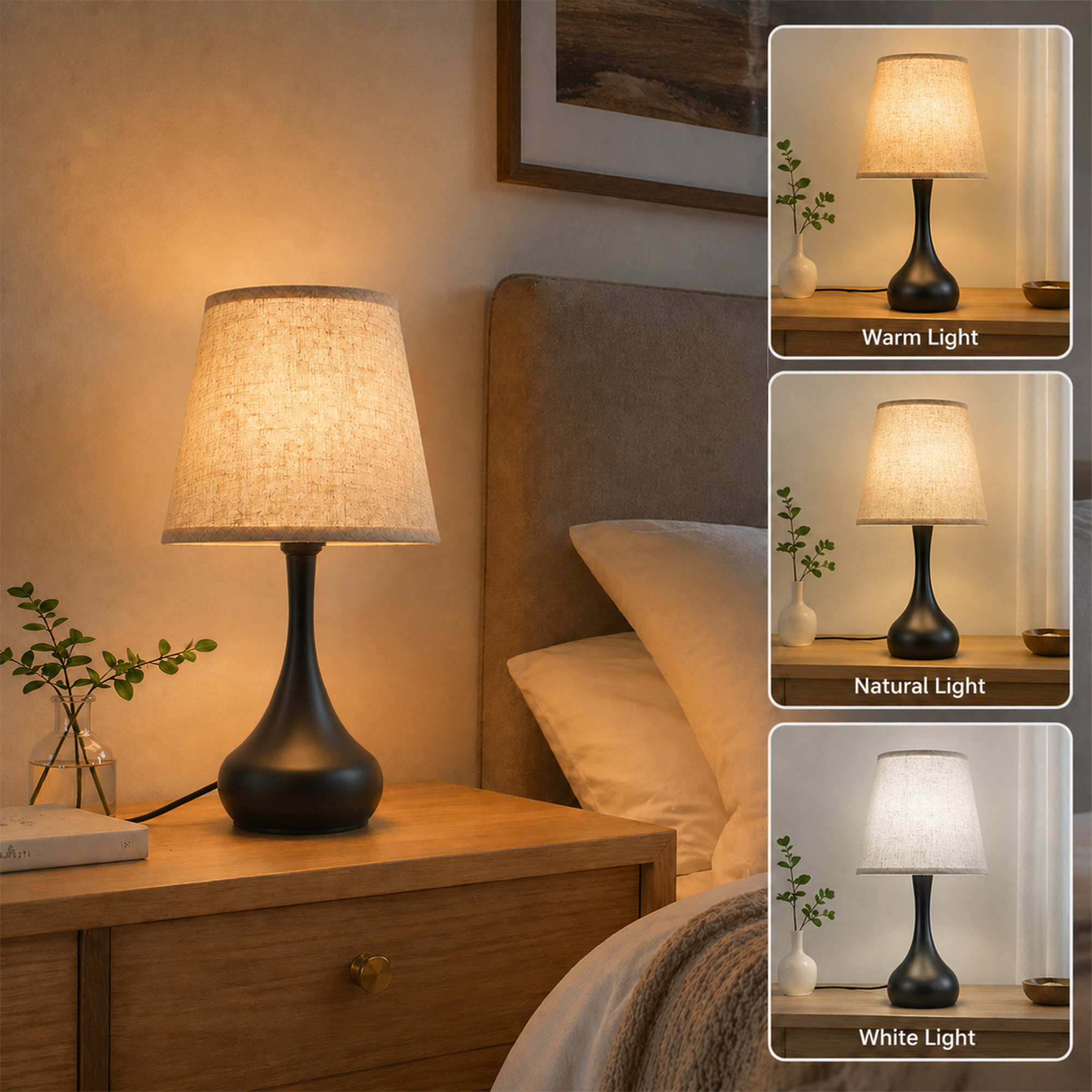DAYBETTER Beside Lamp, Touch Control Table Lamp for Bedroom, 3-Way Dimmable, 2700K LED Bulb Included, for Living Room, Kids Room