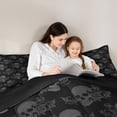 thumbnail image 5 of jejeloiu Goth Skull Skeleton Full Size Comforter Sets,Gray Rose Bedding Sets For Kids Reversible 3 Pieces, 5 of 8