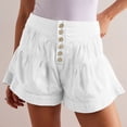 thumbnail image 2 of RYRJJ Women's Shorts Summer Baggy High Waisted Ruffle Flowy Wide Leg Buttons Pleated Casual Shorts Fashion Short Shorts(White,XL), 2 of 7
