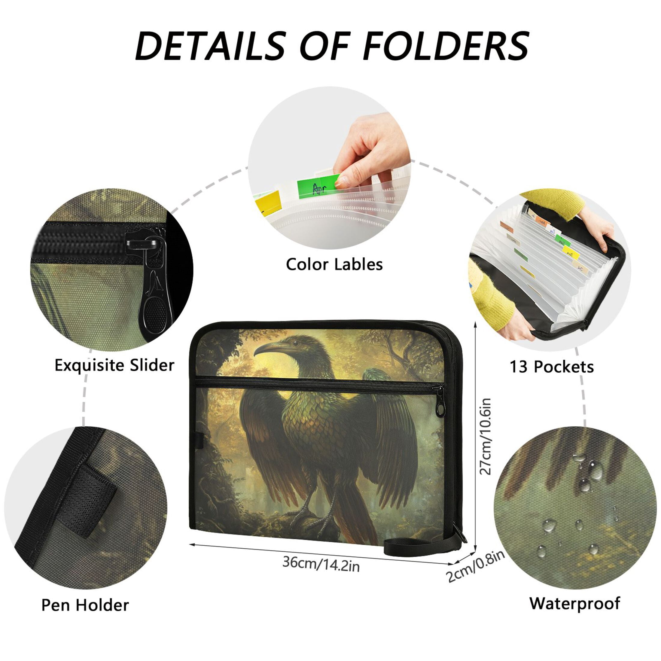WOBOGO Ancient Giant Eagle Expanding File Folder Letter Size Accordion Filing Organizer 13 Pocket Separate Organ Pocket