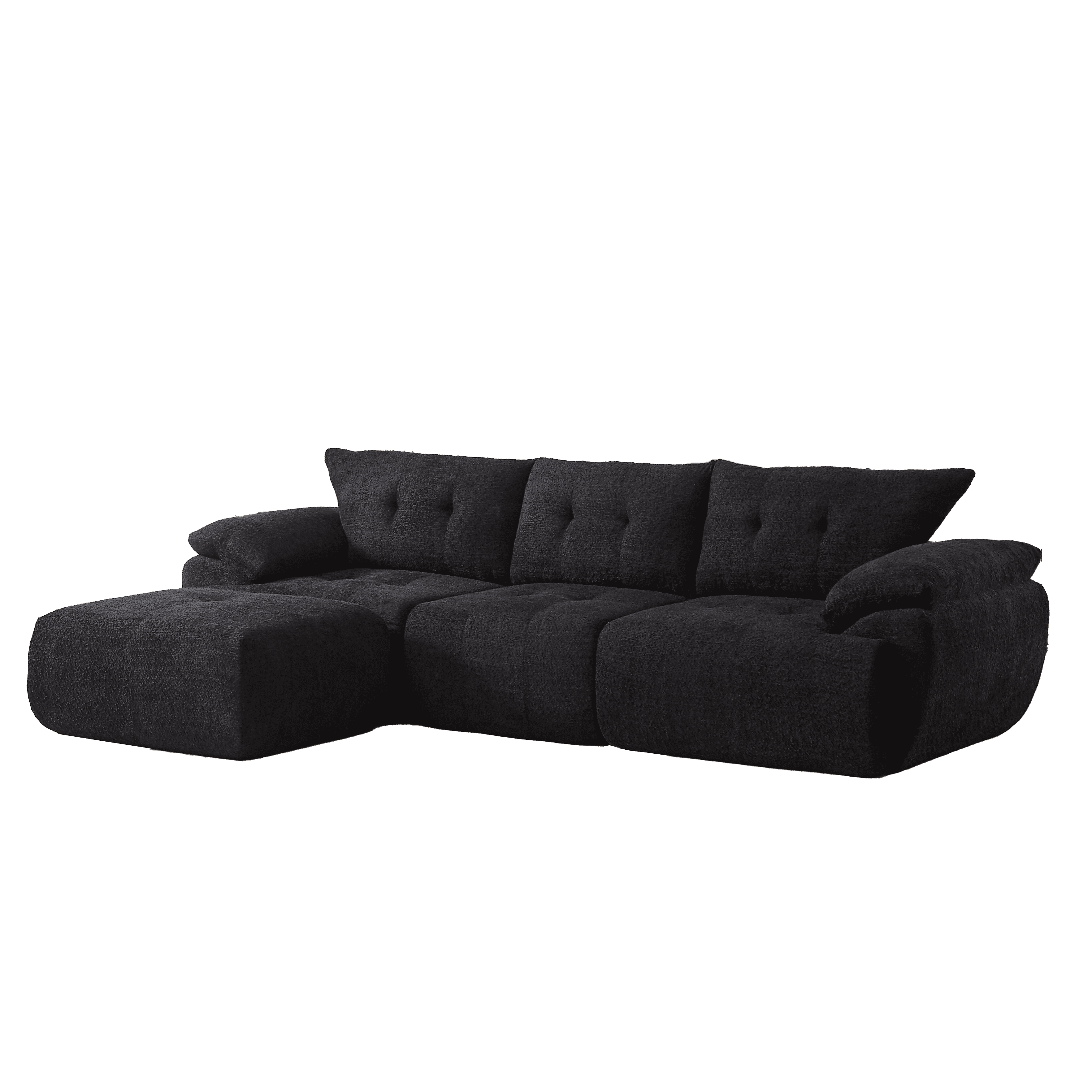 Leumius 115" L-Shaped Modular Sectional Sofa with Chaise,Boneless Comfy Chenille Fluffy Couch with Deep Seat and Curved Horn Backrest,Flexible Module Combination for Living Room, No Assembly,Black