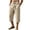 Khaki, variant on Men Drawstring Elastic High Waist Multi Stitch Hem Knee Length Linen Capri Pants Deep Side Pockets Wrinkle Free Breathable Hot Season Daily Casual Trousers XXXL