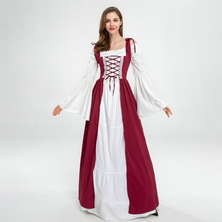 Women Boho Set Medieval Irish Costume Chemise and Over Dress