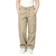 thumbnail image 3 of Cargo Pants for Girls Wide Leg High Waist Parachute Pants with Pockets & Drawstrings (Khaki 5-6 Years), 3 of 6