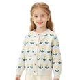 thumbnail image 2 of Girls' Long Sleeve Cardigans Lightweight Crewneck Sweater Classic Button-Up School Uniform Cute Flower Embroidery Knit Jacket, 2 of 5