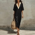 thumbnail image 2 of YuXingFu Plus Size Dresses for Curvy Women Maxi V-Neck Plus Size Womens Dress Elbow-Length Solid Color Slim Fit Long Casual Summer Black L, 2 of 8