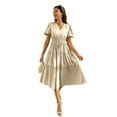 thumbnail image 4 of Solid Color Block Puff Sleeve Elastic Waist Dress, 4 of 11