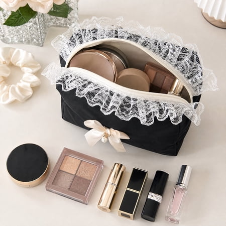 Lace Floral Three Dimensional Pen Pouch Large Capacity Stationery Makeup Cosmetic Storage Organizer Bag for Travel Office Desk Daily