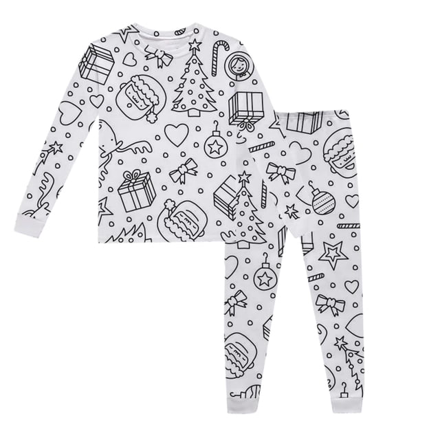 WENXIAOO Pyjamas de Noël Coloriez Vos Propres Pyjamas Haut à Manches Longues à Col Rond avec Pantalon de Pyjama pour Enfants Pyjamas des Fêtes Coloriez Vos Propres Motifs Amusants