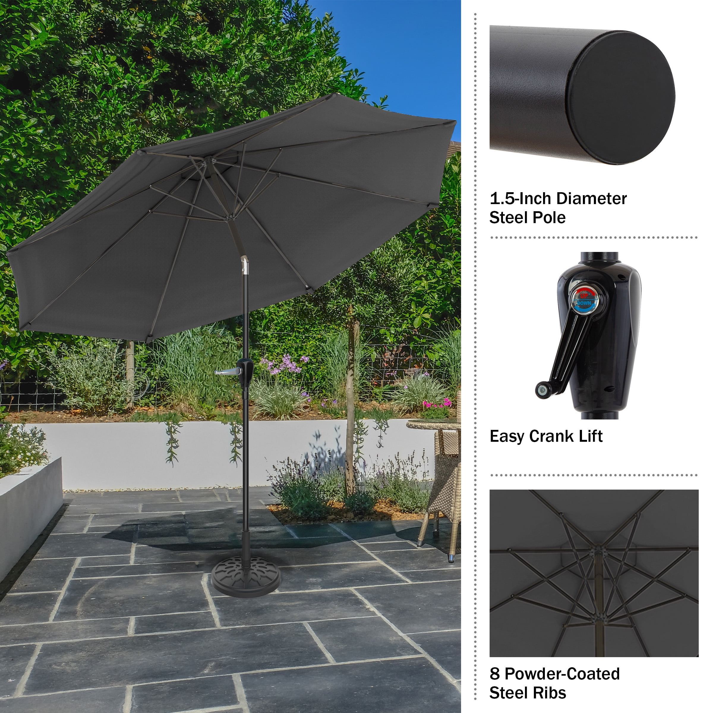 Pure Garden 10FT Patio Umbrella with Auto Tilt and Vented Canopy (Gray)