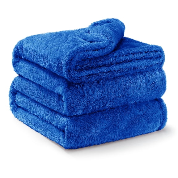 Exclusivo Mezcla Plush Fuzzy Fleece King Size Blanket, Super Soft Fluffy and Thick Blankets (Cobalt Blue, 90"x104")