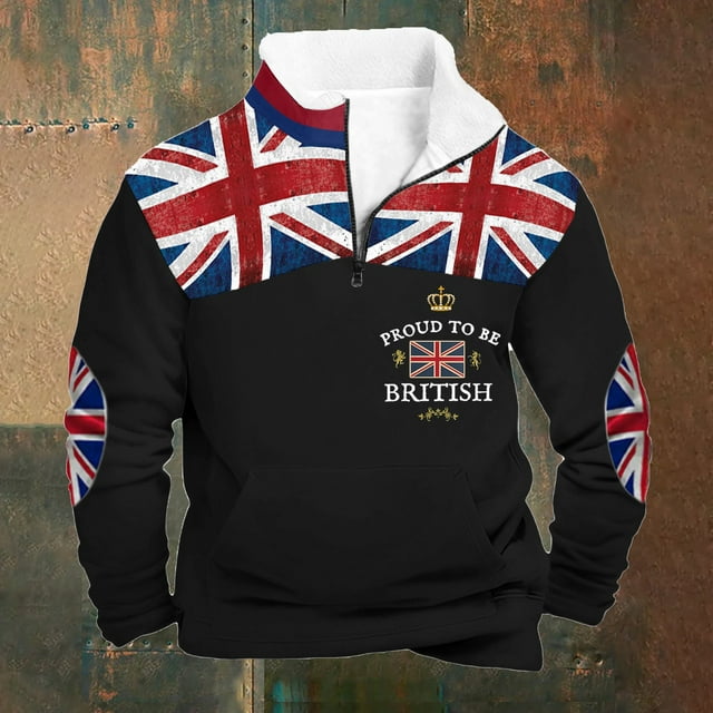 British- High Neck Half Zip Pullover Sweatshirt For Casual Outdoor Warmth And Soft Lined Comfort In Fall Winter