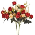 thumbnail image 1 of Nvzi Flores artificiales, 2 paquetes de rosas artificiales, 24 pequeñas rosas de seda, flores de plástico, plantas para el hogar, hoteles, bodas, decoraciones de mesas navideñas, color champán rojo, 1 of 5
