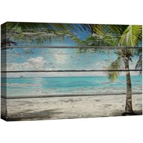wall26 Canvas Print Wall Art Palm Tree & Blue Ocean on Wood Panels Marine Life Nature Photography Modern Art Nautical Scenic Relax/Calm Multicolor for Living Room, Bedroom, Office - 32"x48&q