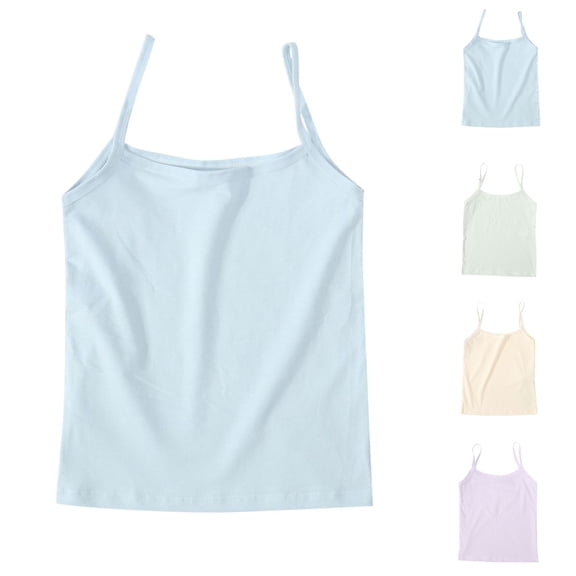 SGFCWSX Kids Camisole, Girls Cotton Soft Breathable Sleeveless Casual Versatile Basic Daily Undershirts Blue Size 7-8 Years