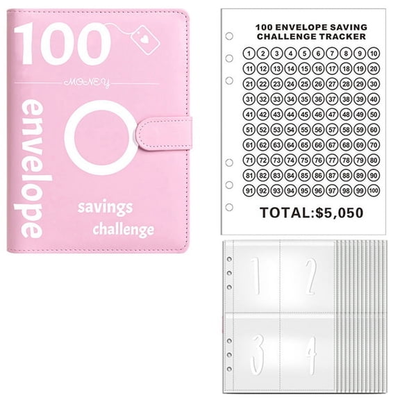 100 Envelopes Money Saving Challenge, 100 Envelope Challenge Binder, Money Saving Binder, Budget Book (Pink)