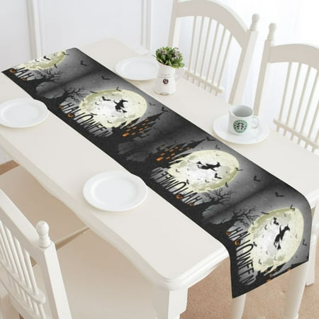 MYPOP Scary Halloween Bat Ghost Table Runner Home Decor 14x72 Inch, Scary Moon Night Table Cloth Runner for Wedding Party Banquet Decoration