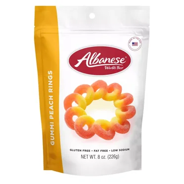 Albanese Worlds Best Candy Gummi Peach Rings - 8oz(Packaging May Vary)