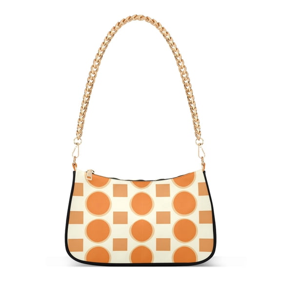 FORMRS Womens Shoulder Bag with Chain Strap Clutch Purse Cute Tote Handbag, Orange Geometric Pattern