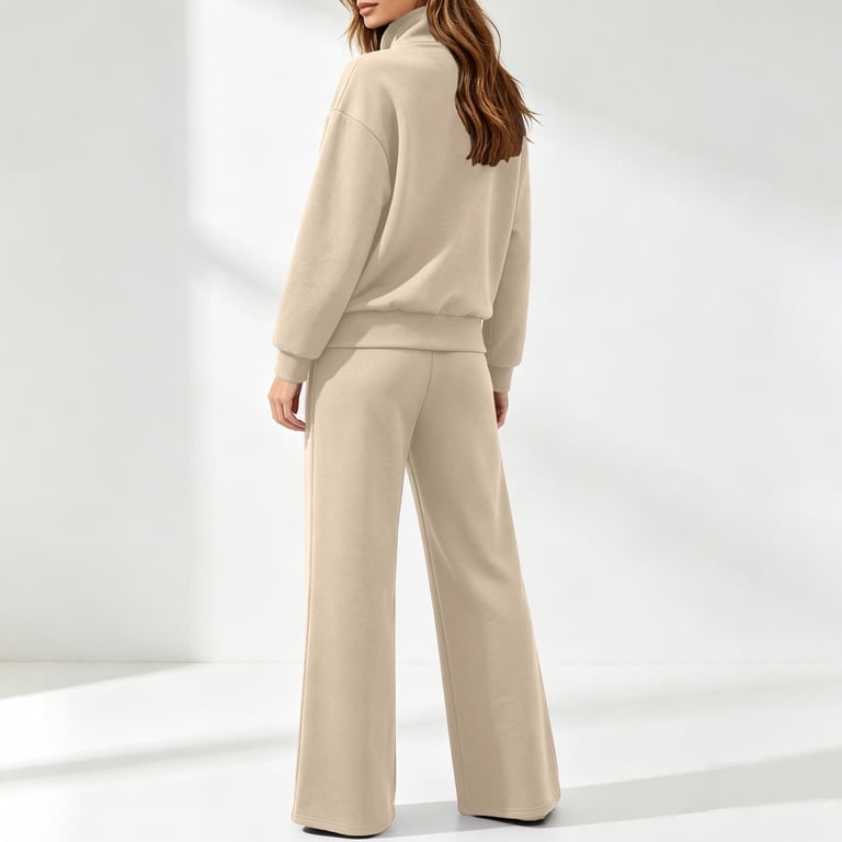 Maqroz Womens 2 Piece Outfits Long Sleeve Quarter Zip Sweatshirts and ...